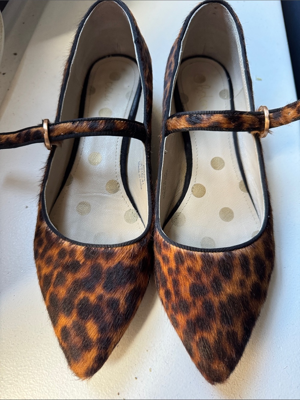 Boden Leopard-Print Pointed Mary Jane Flats in Brown & Black